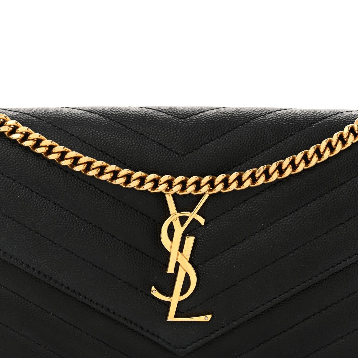 Saint Laurent Grain De Poudre Matelasse Chevron Monogram Chain Wallet Black 8 of 13