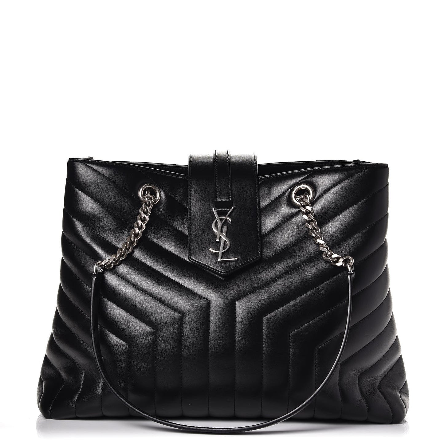 Calfskin Y Quilted Monogram Large Loulou Shopper Black