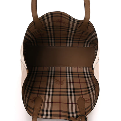 Burberry Grainy Calfskin Haymarket Check Medium Reversible Tote Camel 9 of 18