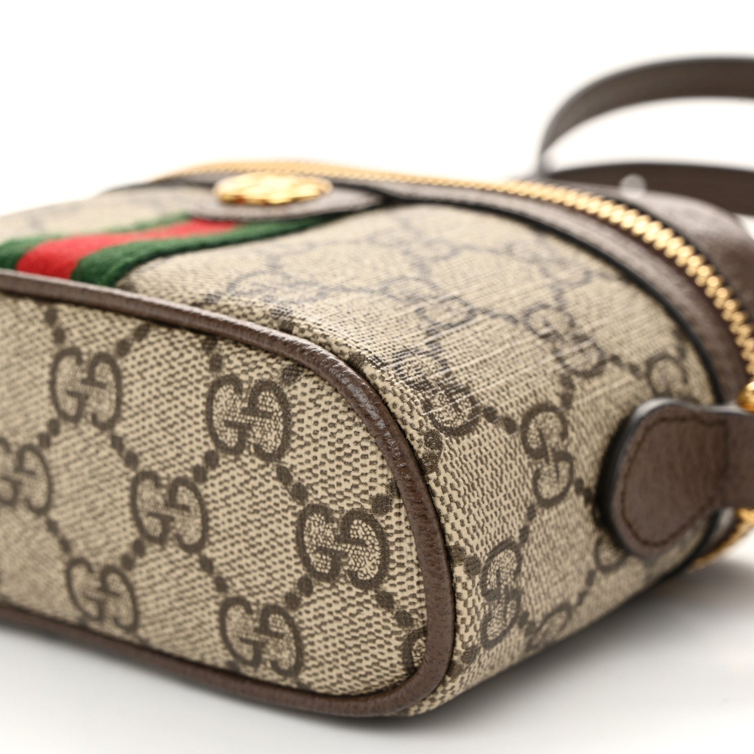 Gucci GG Supreme Monogram Textured Calfskin Web Mini Ophidia Top Handle Bag Beige Ebony New Acero 10 of 11