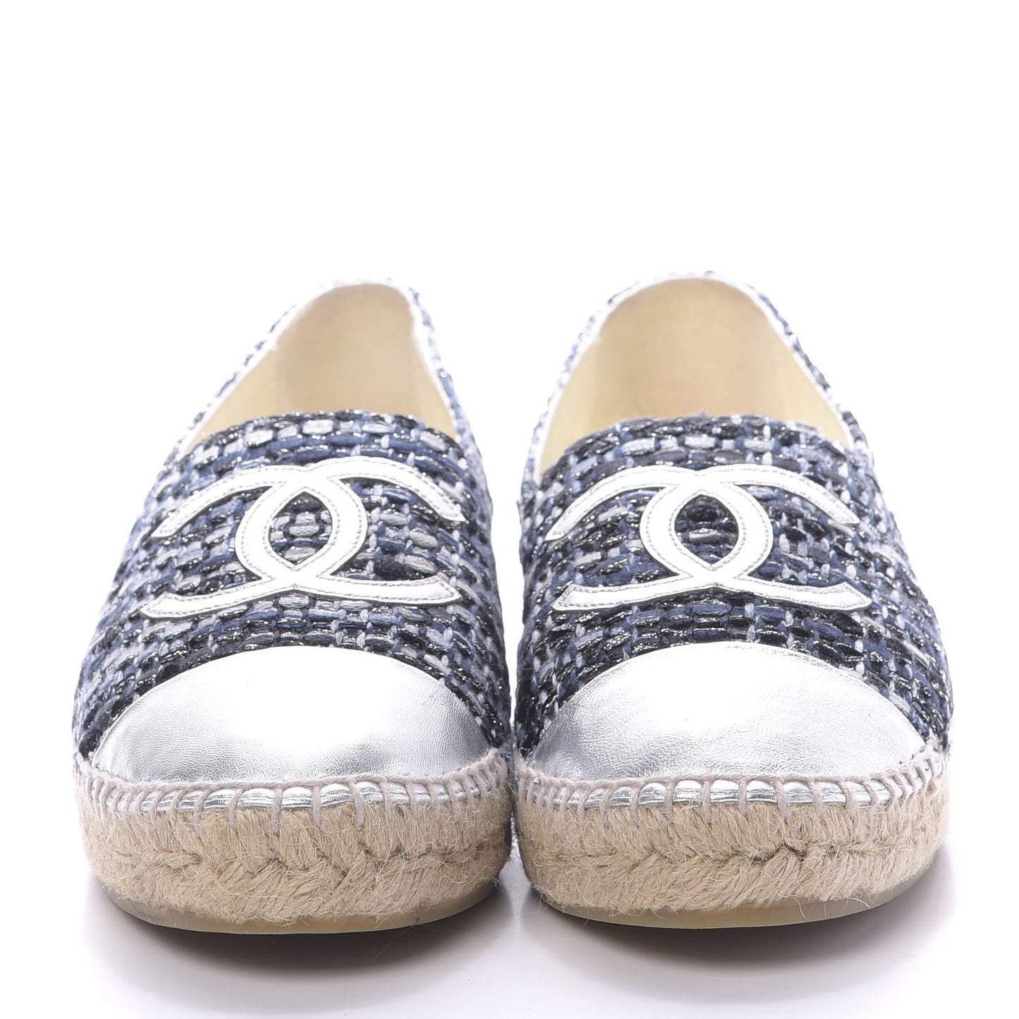 Metallic Tweed Lambskin CC Espadrilles 40 Blue Black Silver