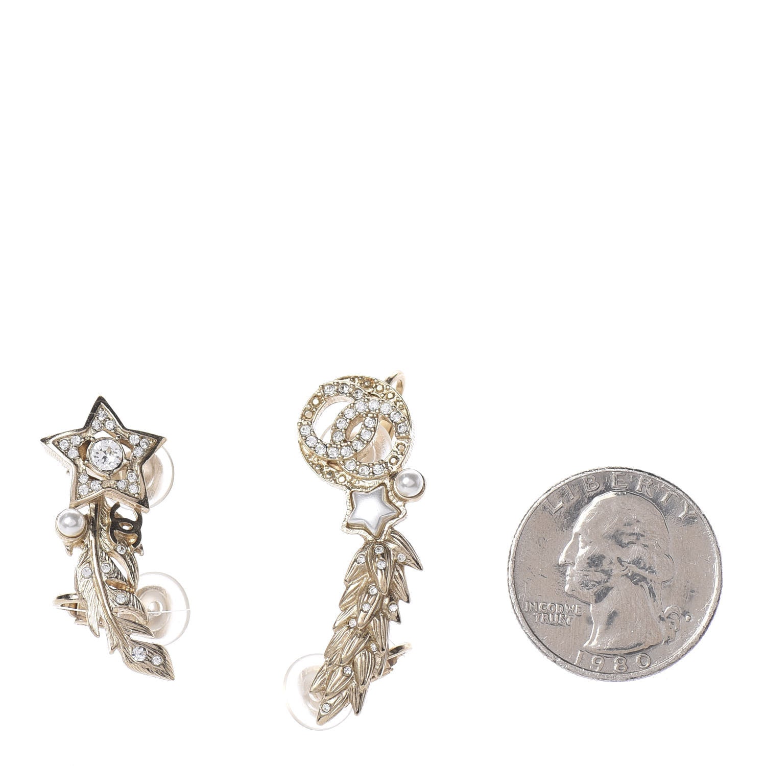 Chanel Feather Star CC Clip On Earrings Gold 2 of 4