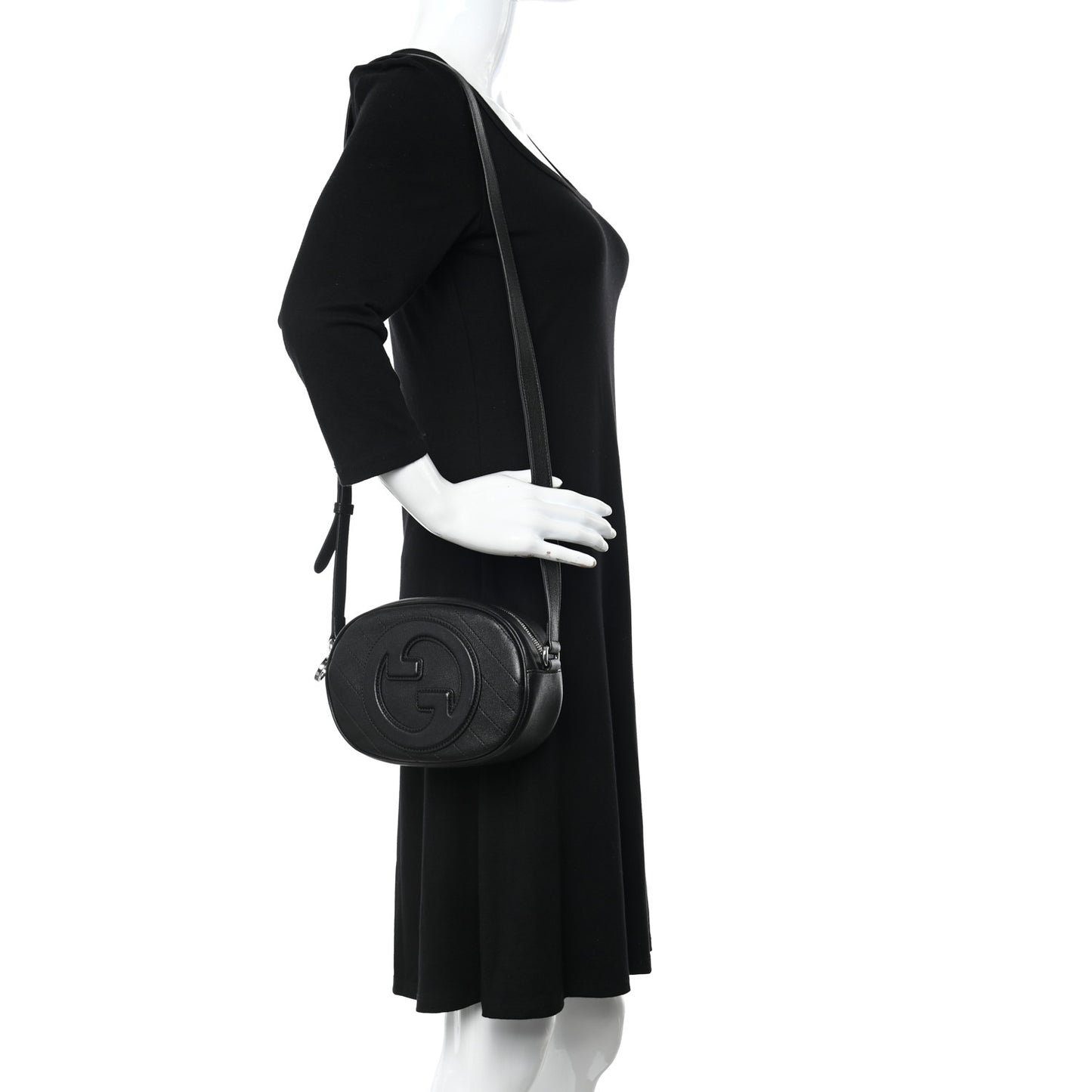 Sakai Be Green Calfskin Diagonal Stitched Mini Blondie Shoulder Bag Black