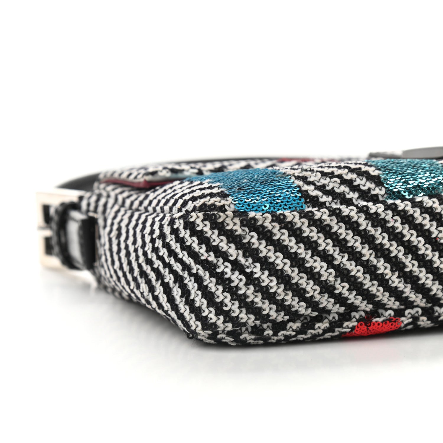 Fendi Sequin Chevron Baguette Black White Multicolor 6 of 7