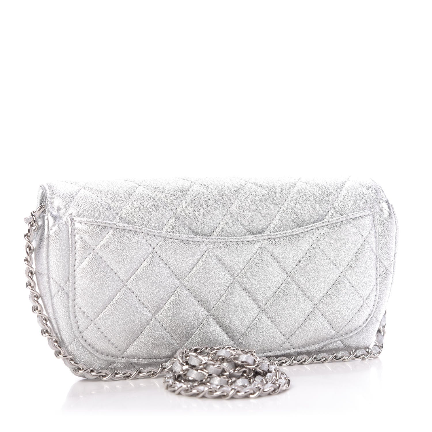 Chanel Metallic Lambskin Quilted Glasses Case With Chain Silver 3 of 11