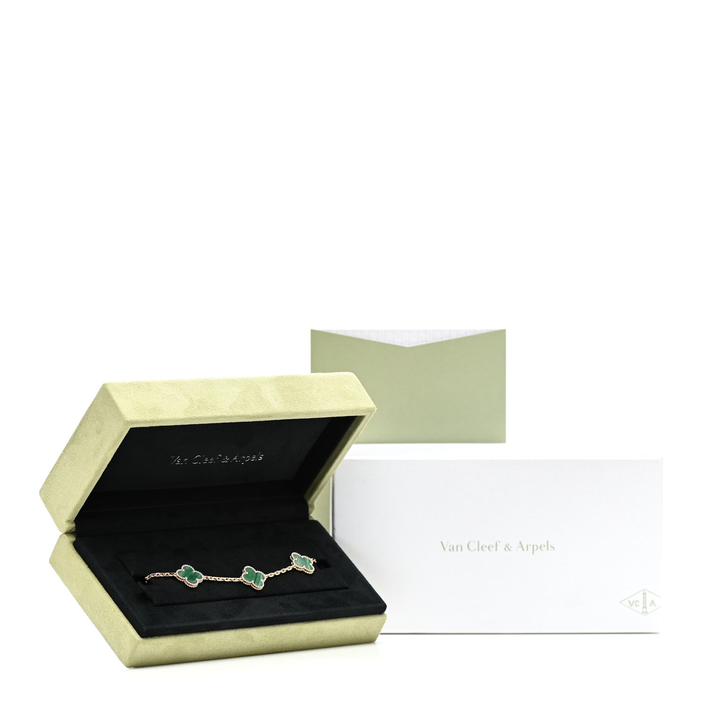 18K Yellow Gold Malachite 5 Motifs Vintage Alhambra Bracelet