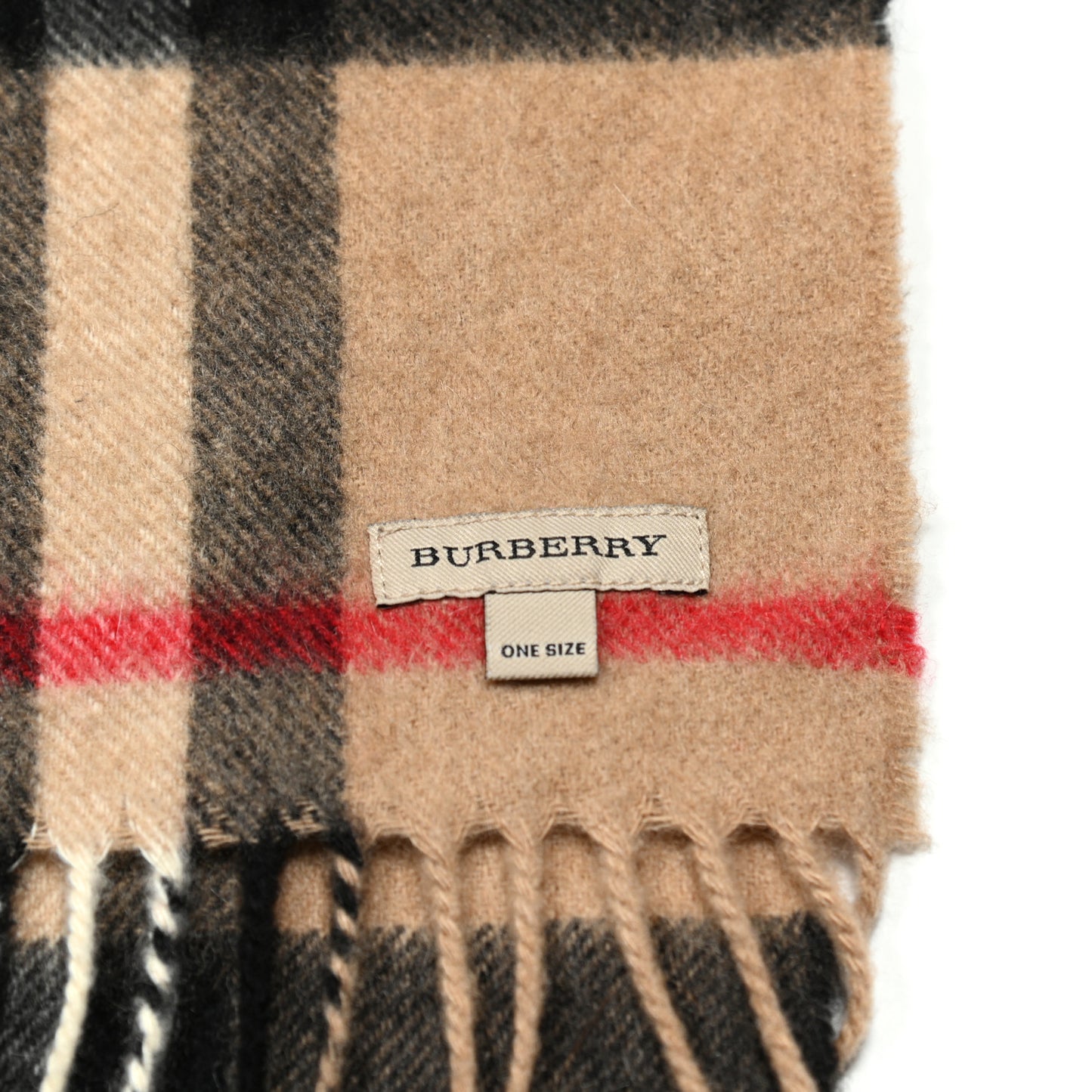 Cashmere Giant Check Fringe Scarf Camel