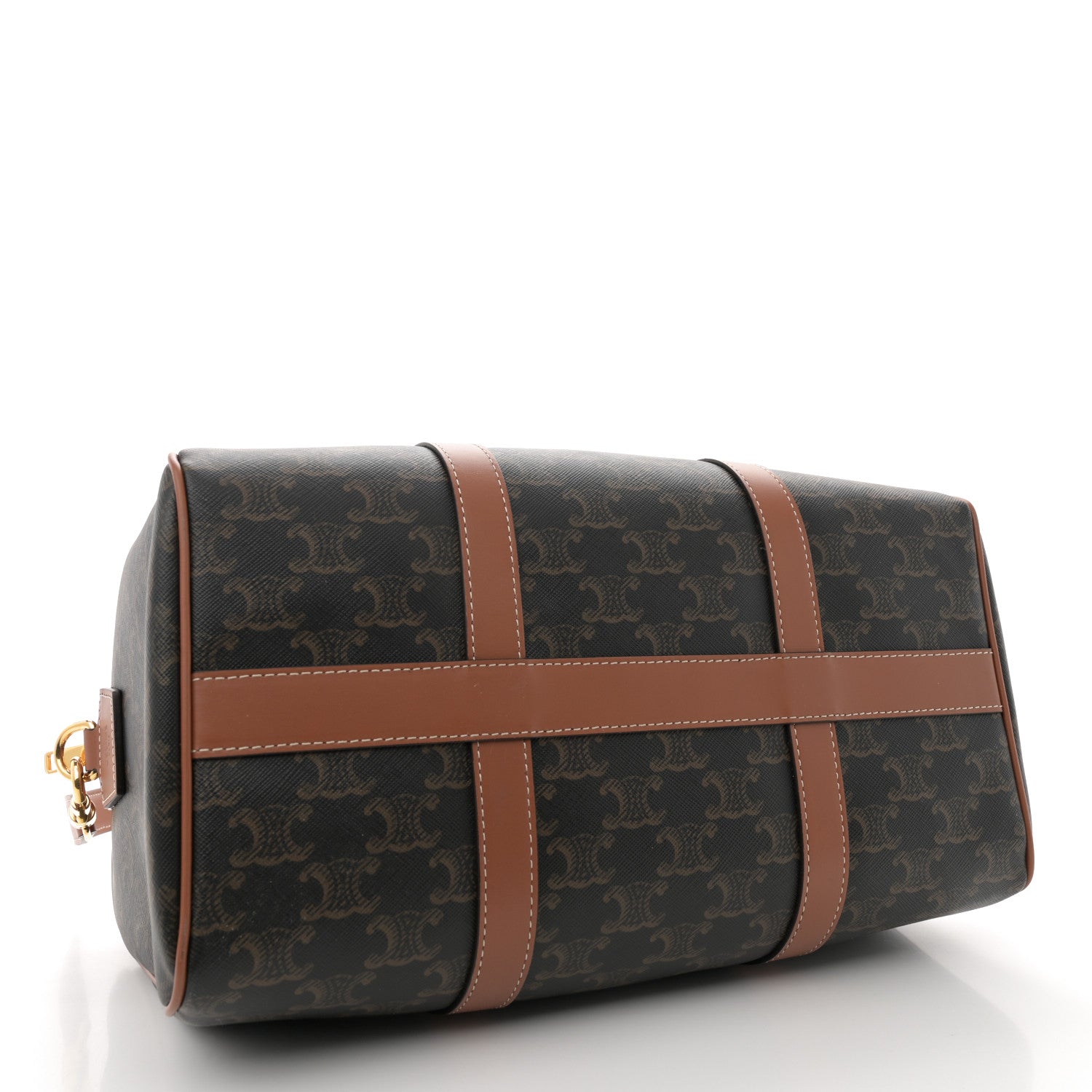 Celine Triomphe Canvas Calfskin Large Boston Bag Tan 4 of 10