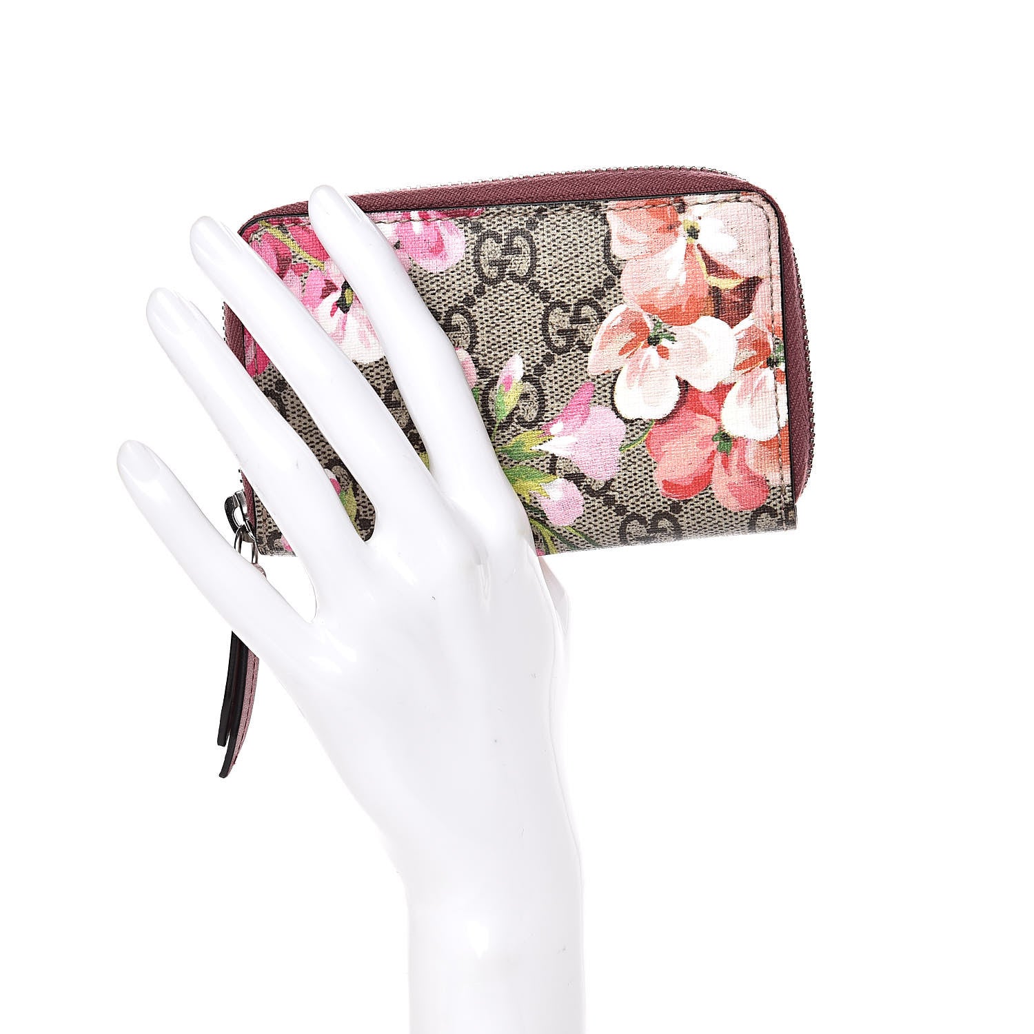 Gucci GG Supreme Monogram Blooms Zip Around Card Case Wallet Beige Multicolor Dry Rose 2 of 8