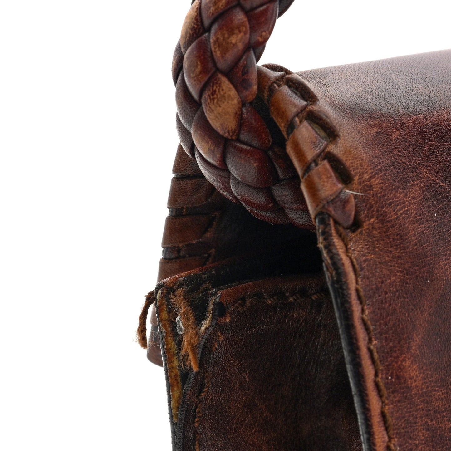 Calfskin Woven Grommet Shoulder Bag Brown