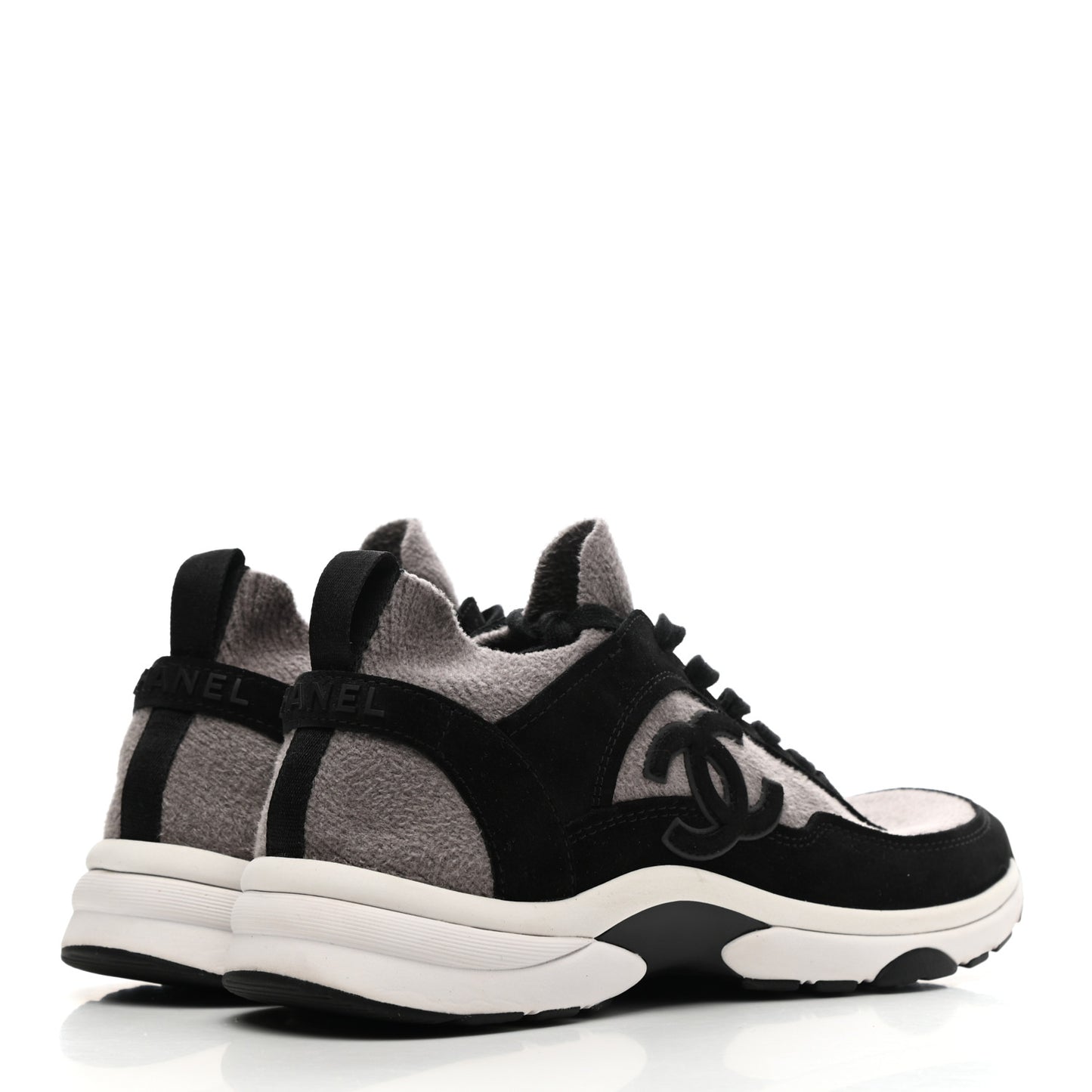 Fabric Suede Calfskin CC Sneakers 39.5 Grey Black