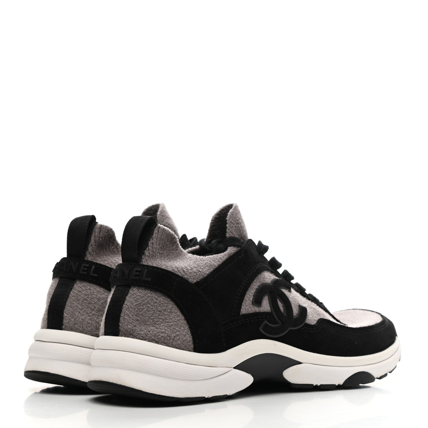 Chanel Fabric Suede Calfskin CC Sneakers 39.5 Grey Black 4 of 9