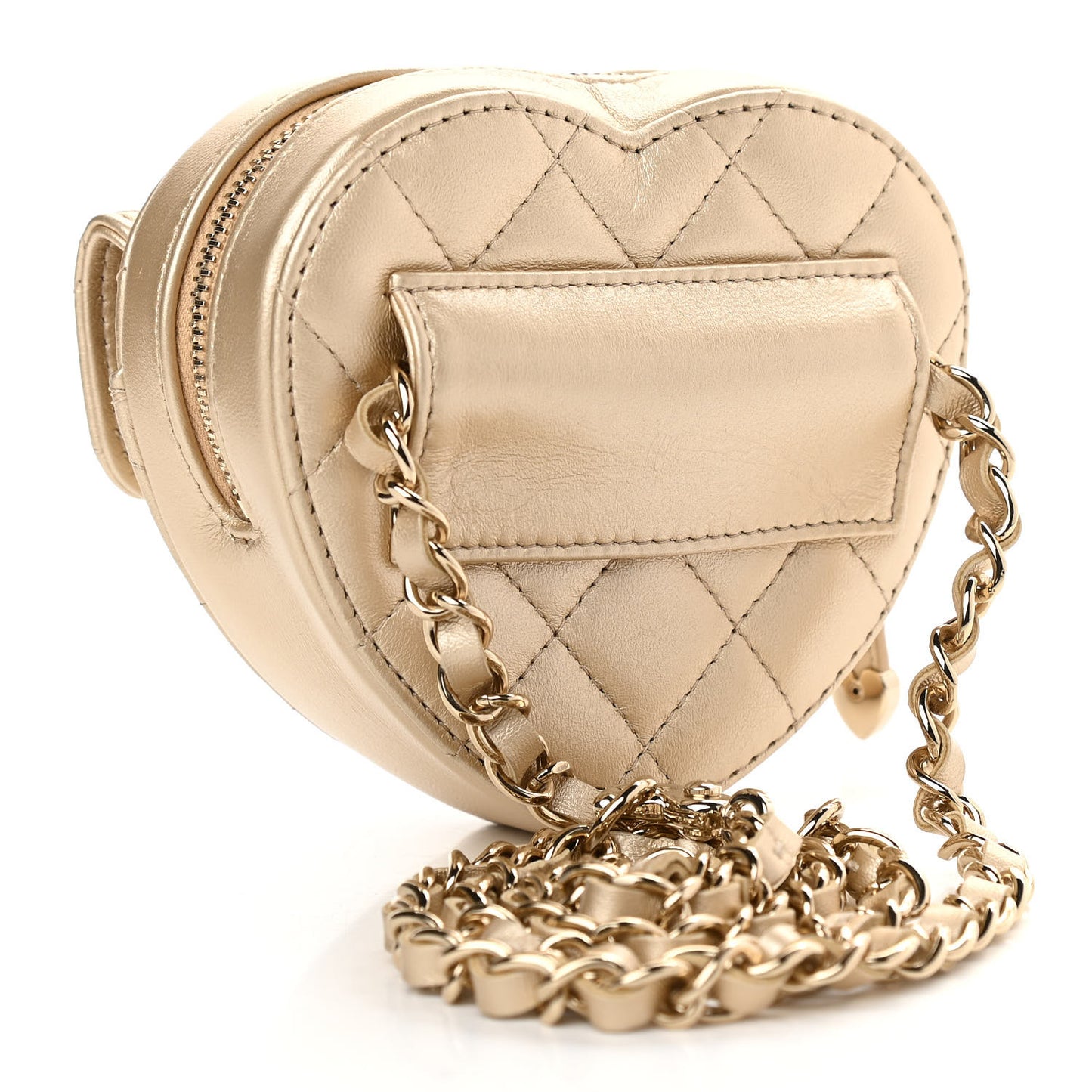 Metallic Lambskin Quilted CC In Love Heart Waist Belt Bag With Chain Gold