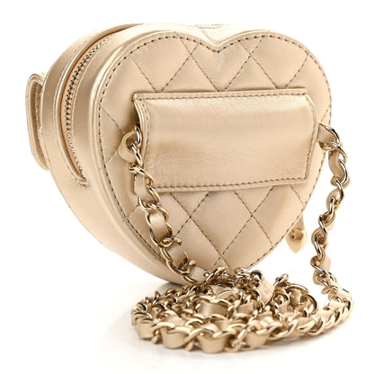 Chanel Metallic Lambskin Quilted CC In Love Heart Waist Belt Bag With Chain Gold 3 of 11