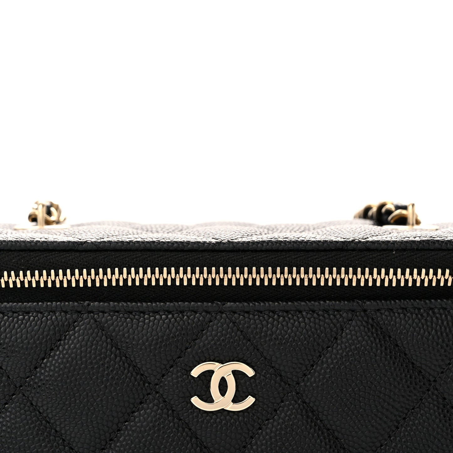 Caviar Quilted Small Vanity Case With Chain Black