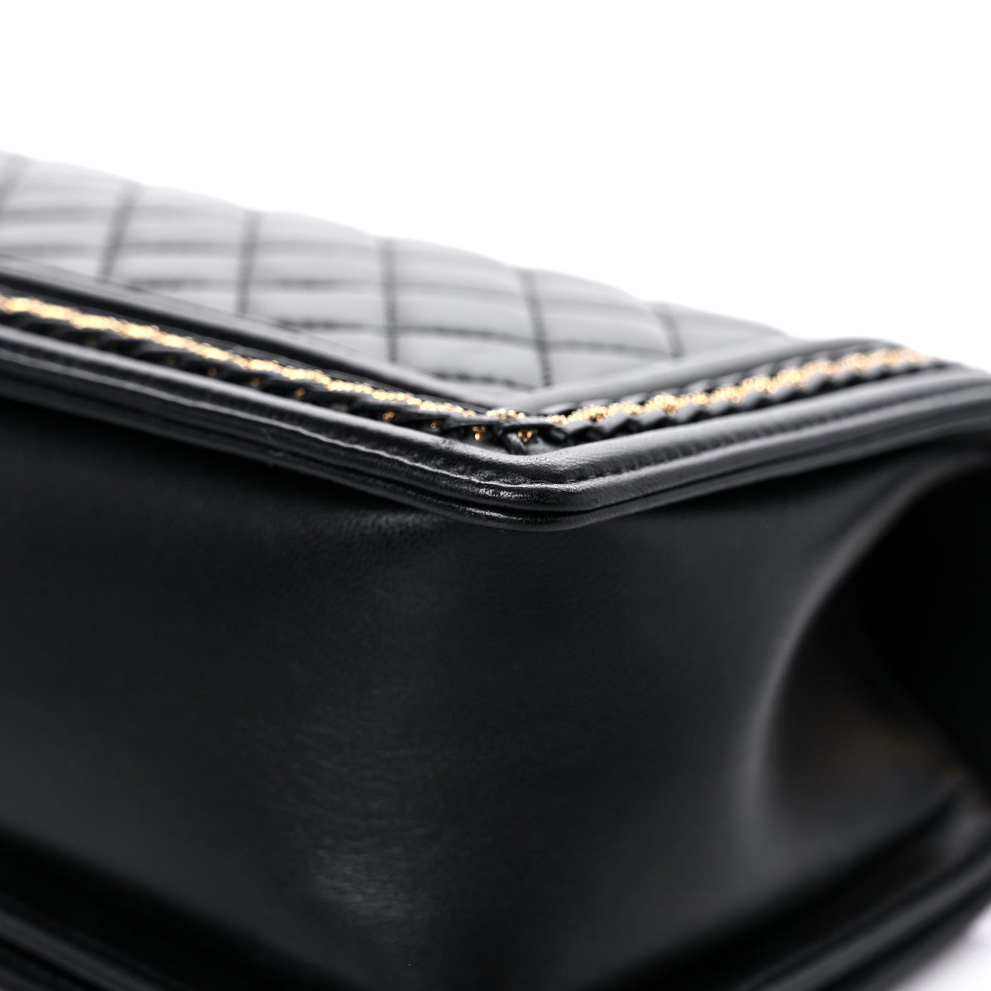 Lambskin Quilted Medium Chain Detail Boy Flap Black