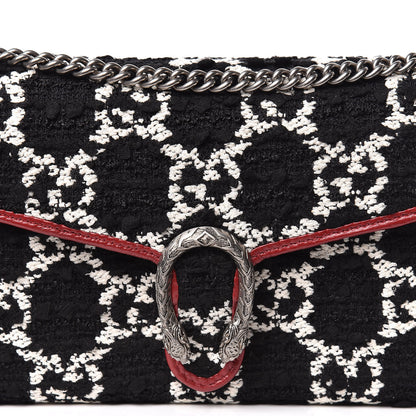 Gucci Tweed GG Monogram Mini Dionysus Chain Wallet Black White Romantic Cherry 10 of 11