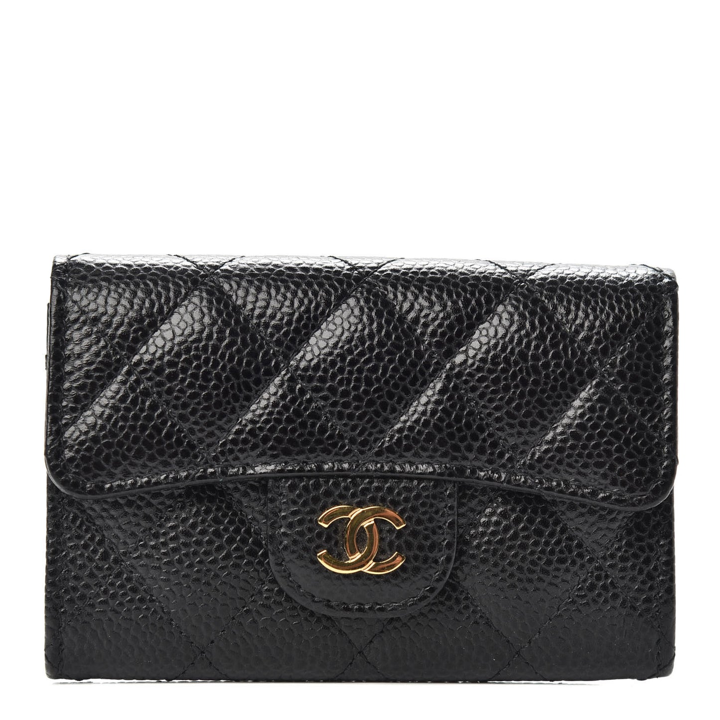 Caviar Quilted Flap Card Holder Black