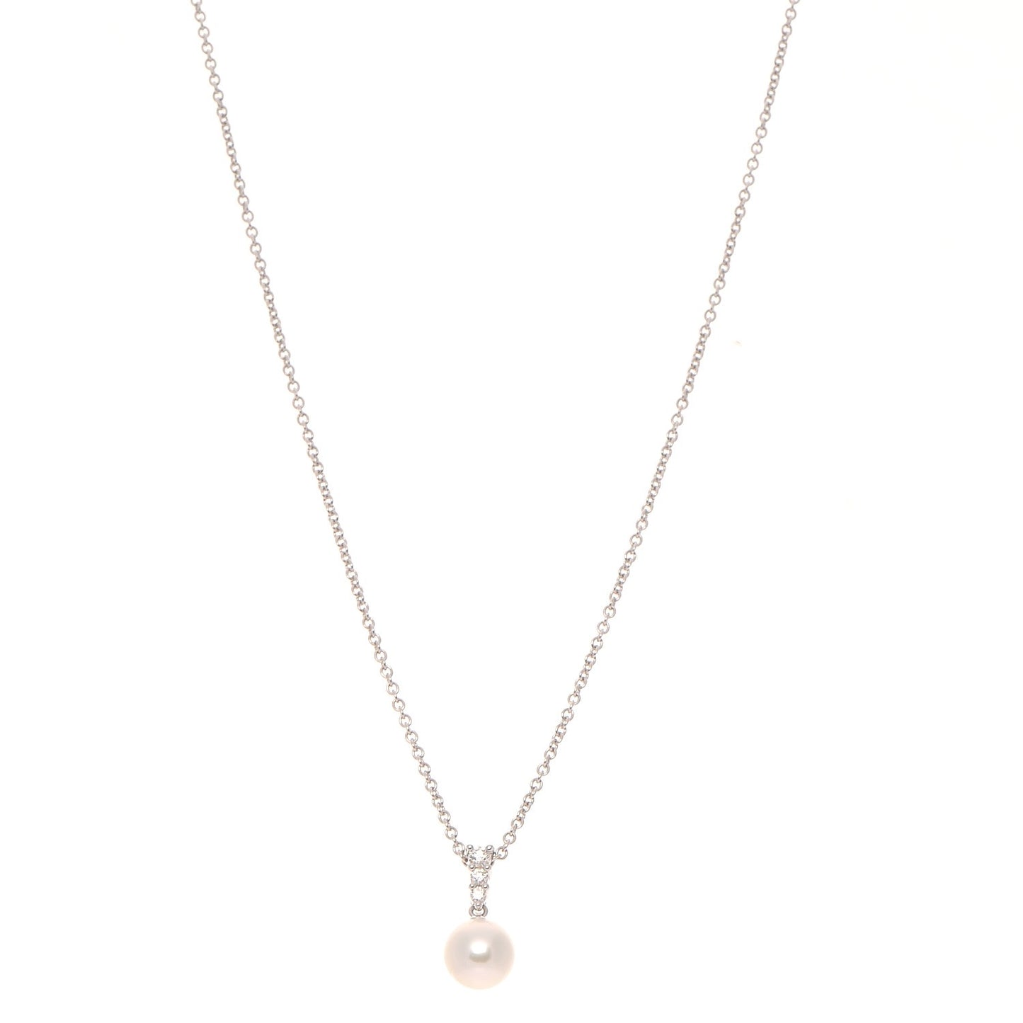 18K White Gold Diamond Akoya Pearl 8mm Morning Dew Pendant Necklace