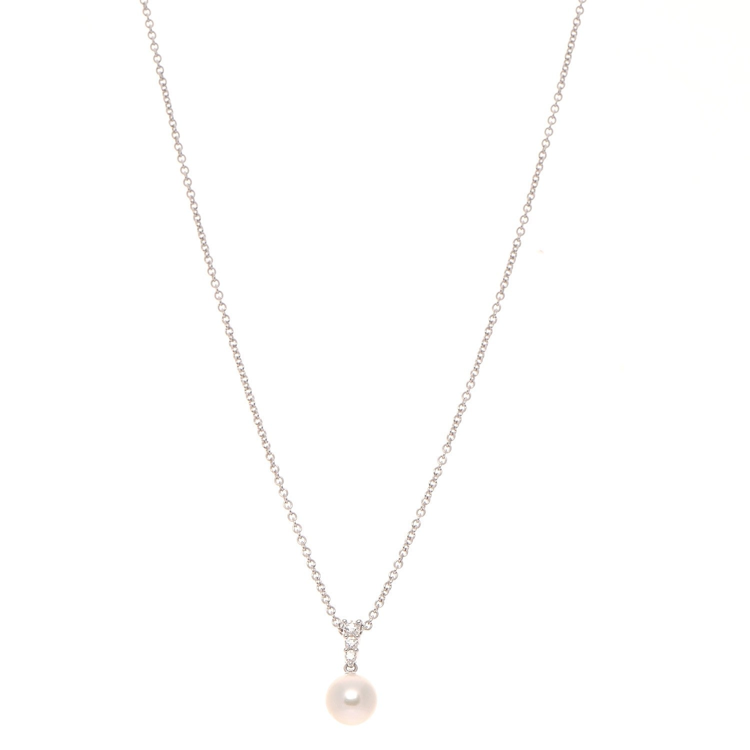 Mikimoto 18K White Gold Diamond Akoya Pearl 8mm Morning Dew Pendant Necklace 1 of 5