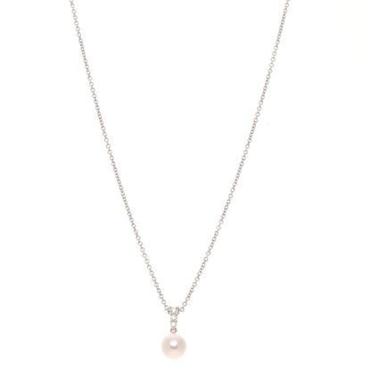 Mikimoto 18K White Gold Diamond Akoya Pearl 8mm Morning Dew Pendant Necklace 1 of 5