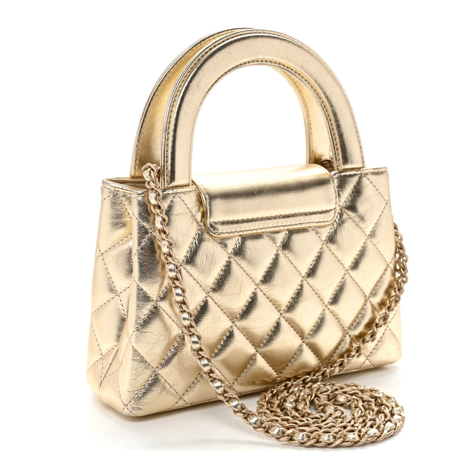 Chanel Metallic Shiny Aged Calfskin Quilted Nano Kelly Shopper Gold 3 of 12
