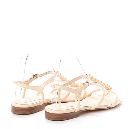 Chanel Lambskin Pearl Thong Sandals 37.5 Beige 4 of 7