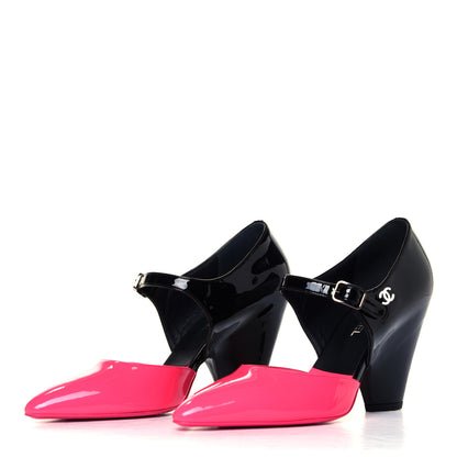 Chanel Patent Calfskin CC Pumps 37 Pink Black 3 of 6