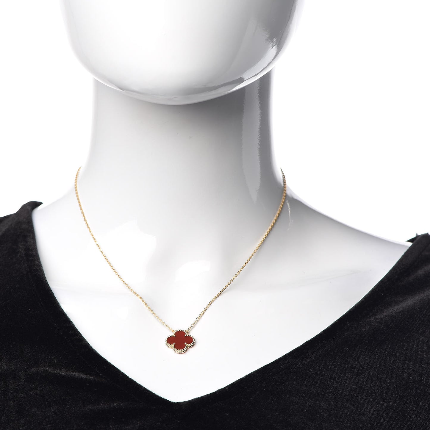 18K Yellow Gold Carnelian Vintage Alhambra Pendant Necklace