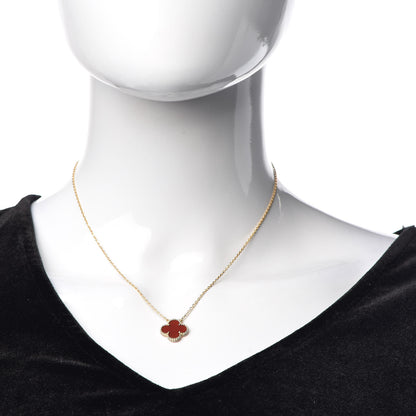 Van Cleef & Arpels 18K Yellow Gold Carnelian Vintage Alhambra Pendant Necklace 2 of 7