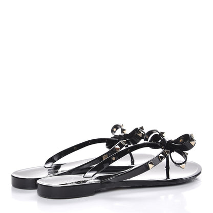 Valentino Garavani PVC Jelly Rockstud Bow Thong Sandals 38 Black 4 of 8