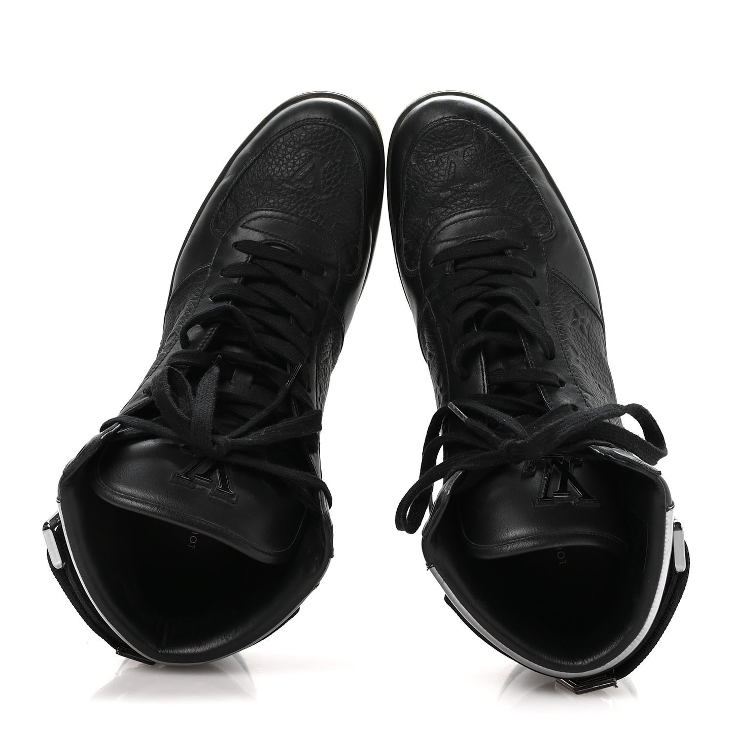 Calfskin Embossed Monogram Rivoli High Top Sneakers 11 Black Silver