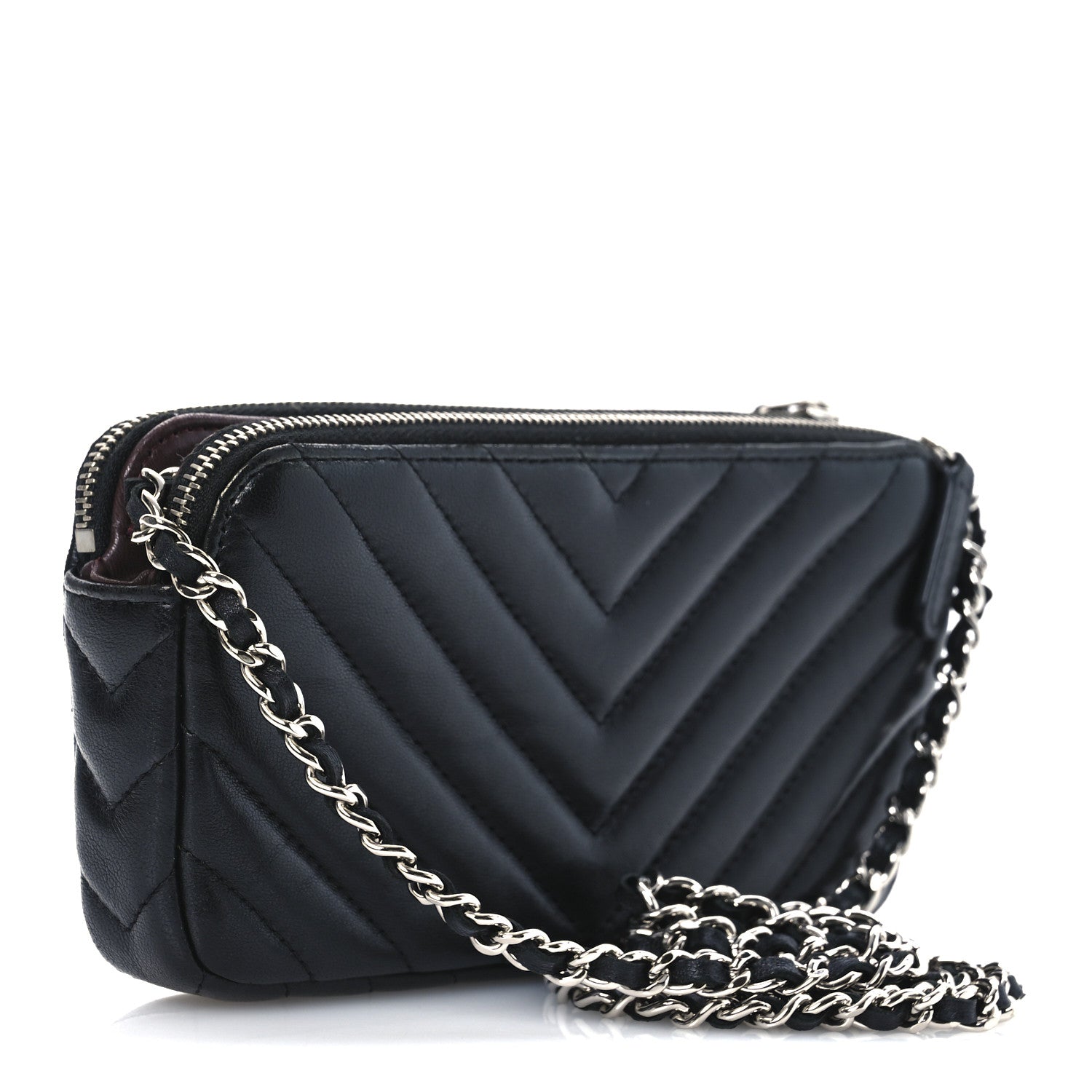 Chanel Lambskin Chevron Quilted Small Clutch With Chain Black 3 of 15