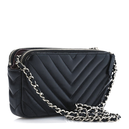 Chanel Lambskin Chevron Quilted Small Clutch With Chain Black 3 of 15
