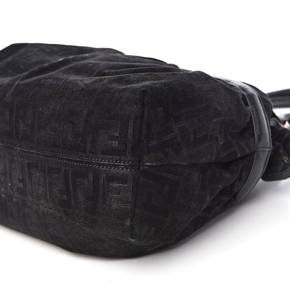 Fendi Suede Vitello Zucca Embossed Large Chef Shopper Tote Black 9 of 13