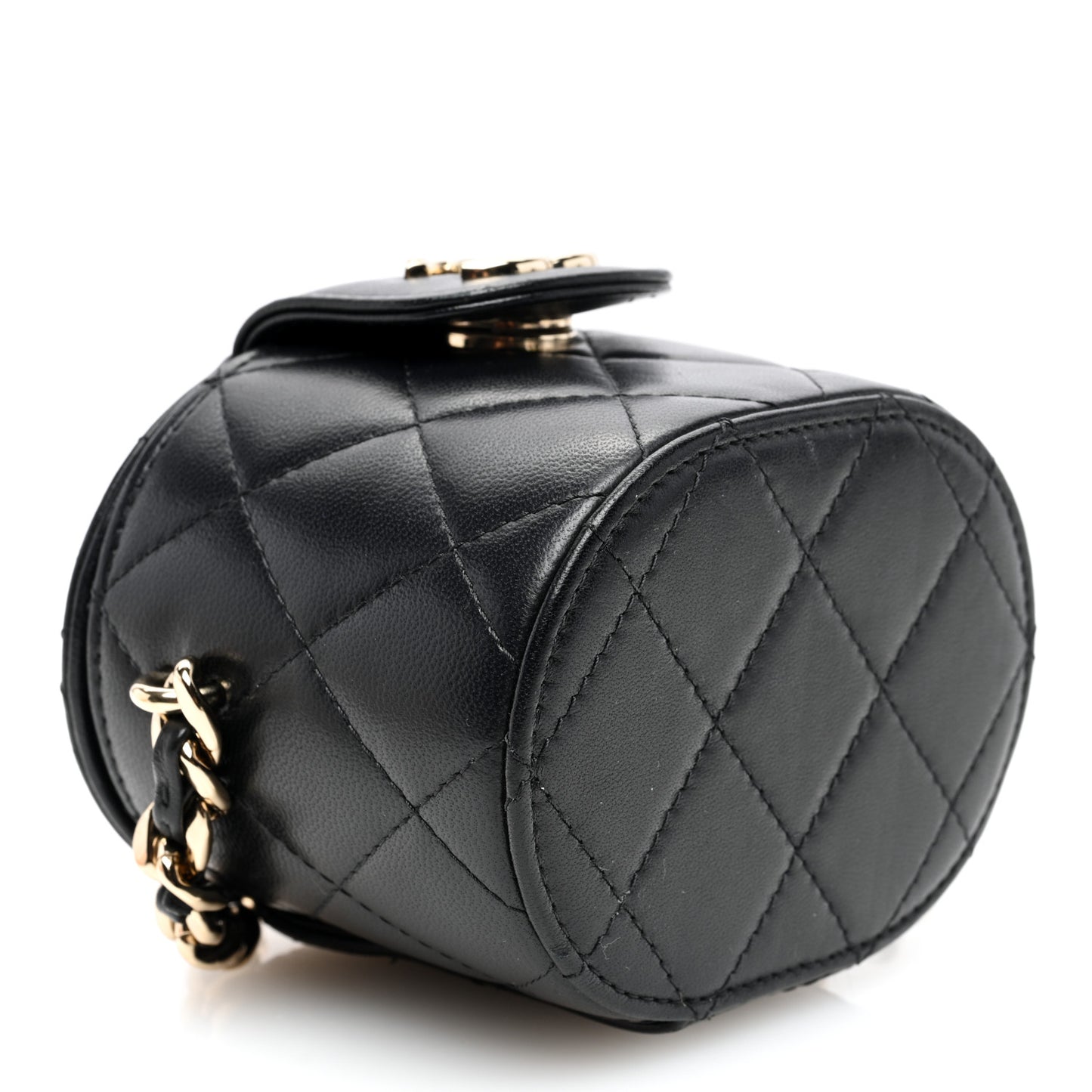 Lambskin Quilted Mini Vanity Case With Chain Black