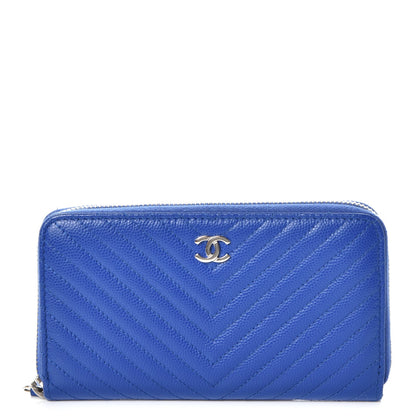 Chanel Caviar Chevron Quilted Small Zip Around Wallet Bright Blue 1 of 10