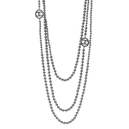 Chanel Ruthenium Graduated Pearl CC Long Necklace Dark Grey 1 of 5