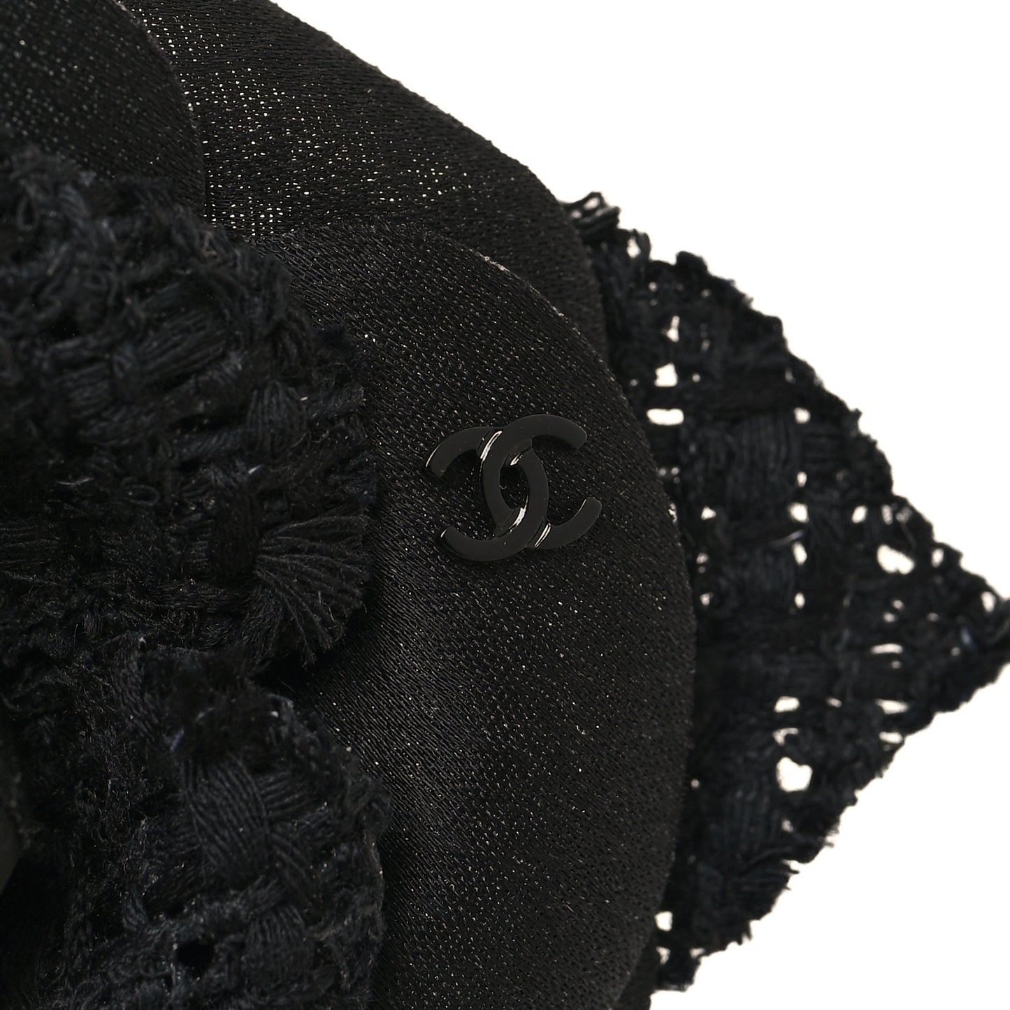 Tweed Fabric Camellia Pin Brooch Black