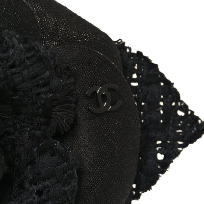 Chanel Tweed Fabric Camellia Pin Brooch Black 3 of 3