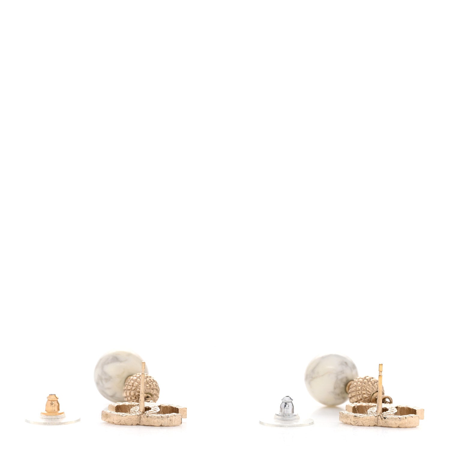 Chanel Metal Pearl Quilted CC Drop Earrings Gold White 3 of 4