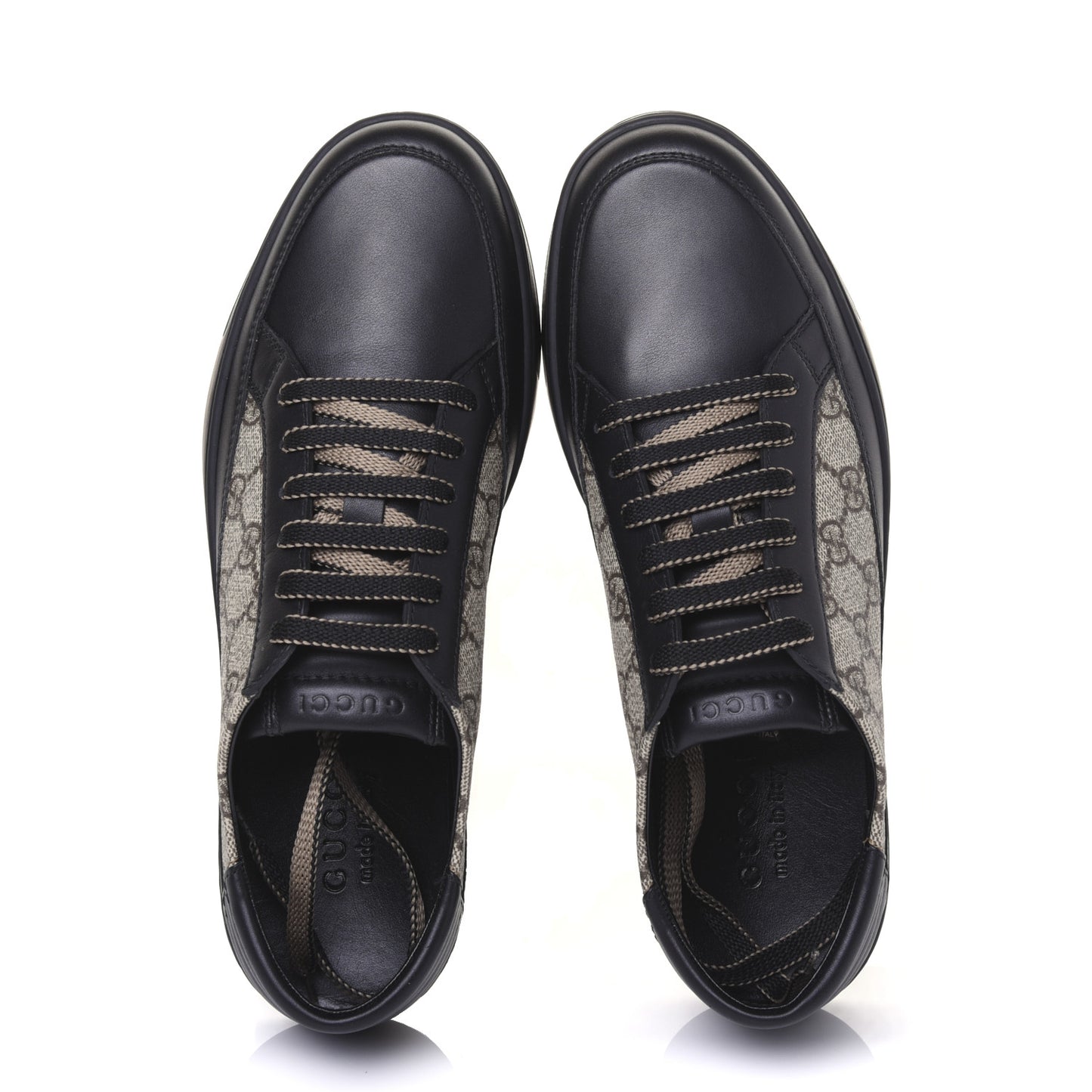 GG Supreme Monogram Mens Low Top Sneakers 8 Black Beige Ebony