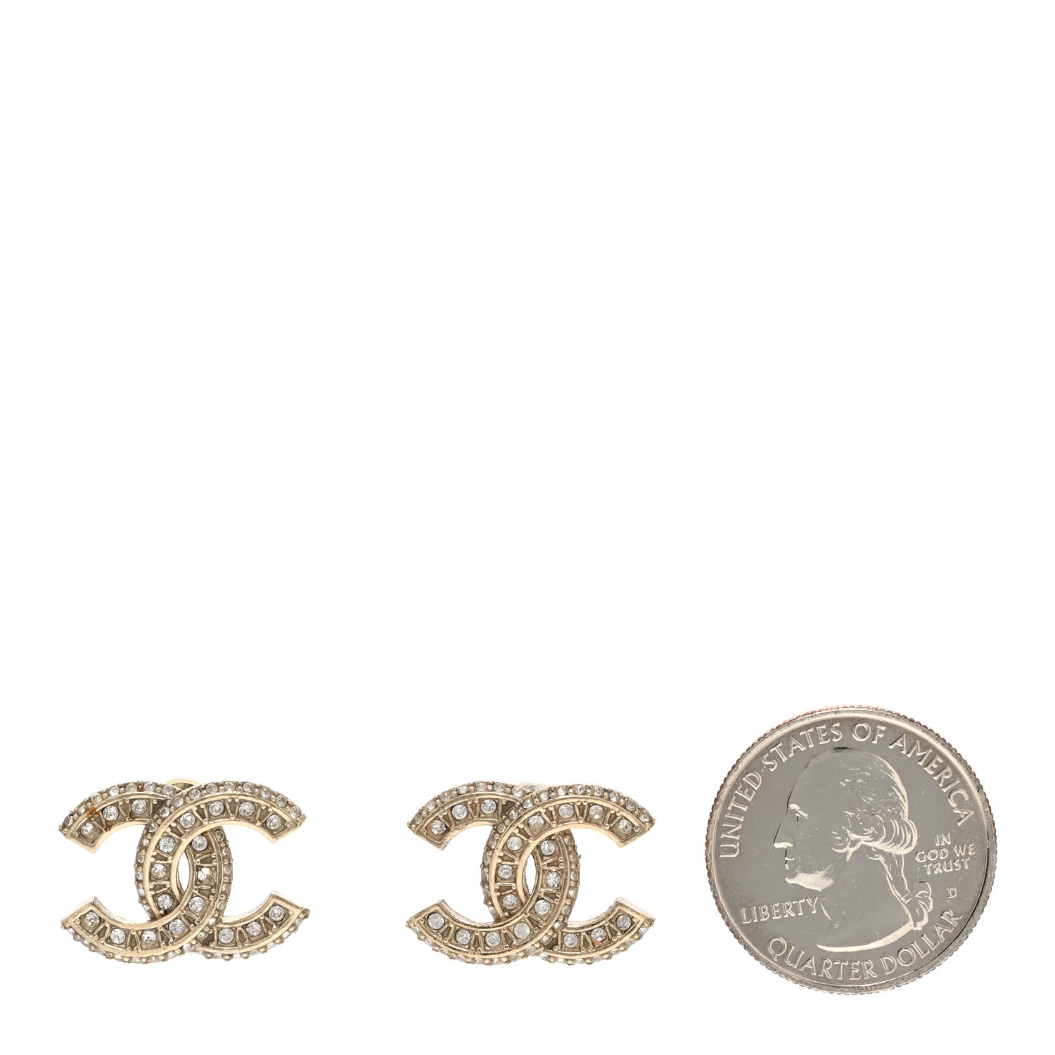 Chanel Crystal Timeless CC Earrings Light Gold 2 of 4