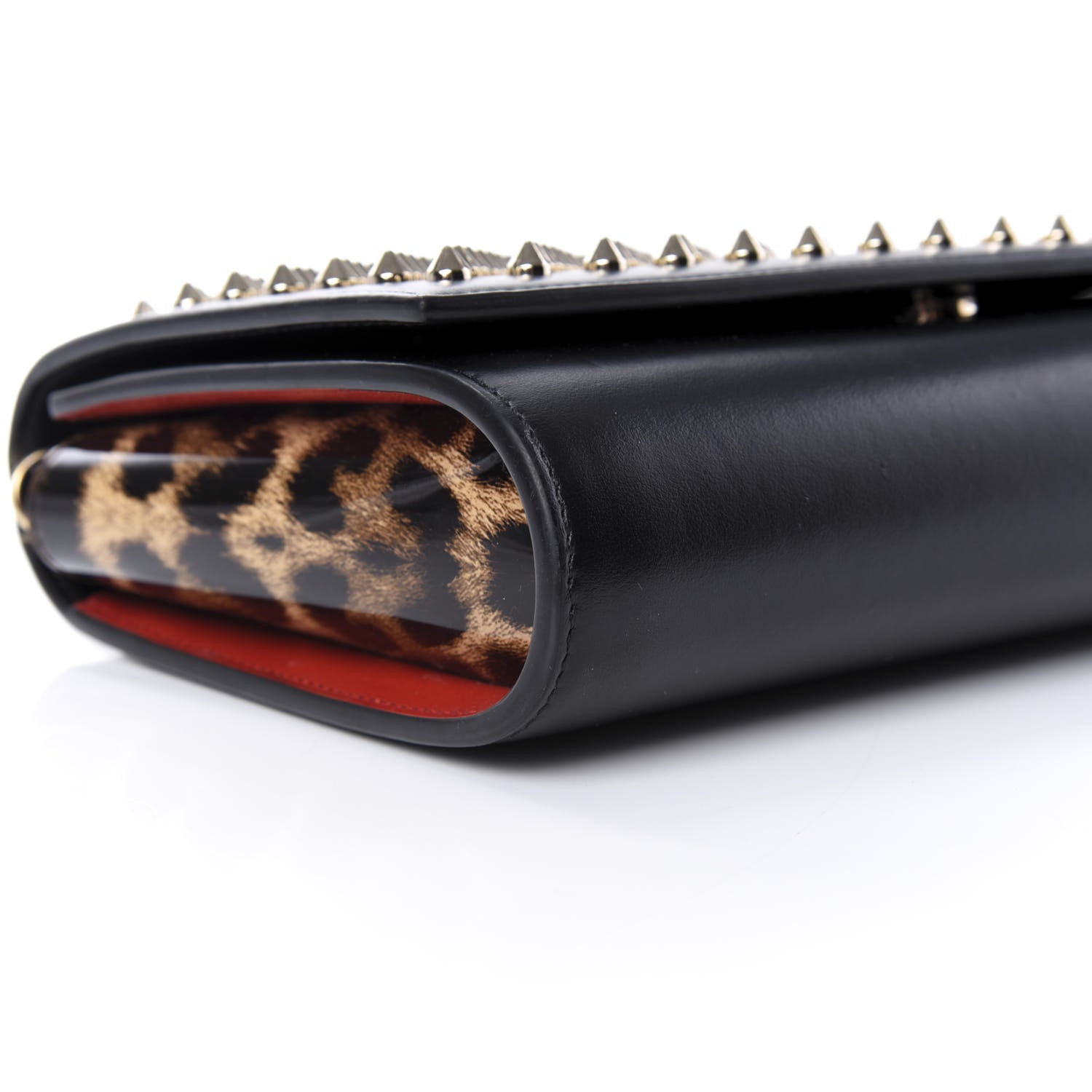 Christian Louboutin Calfskin Patent Leopard Spikes Paloma Clutch Black 7 of 13