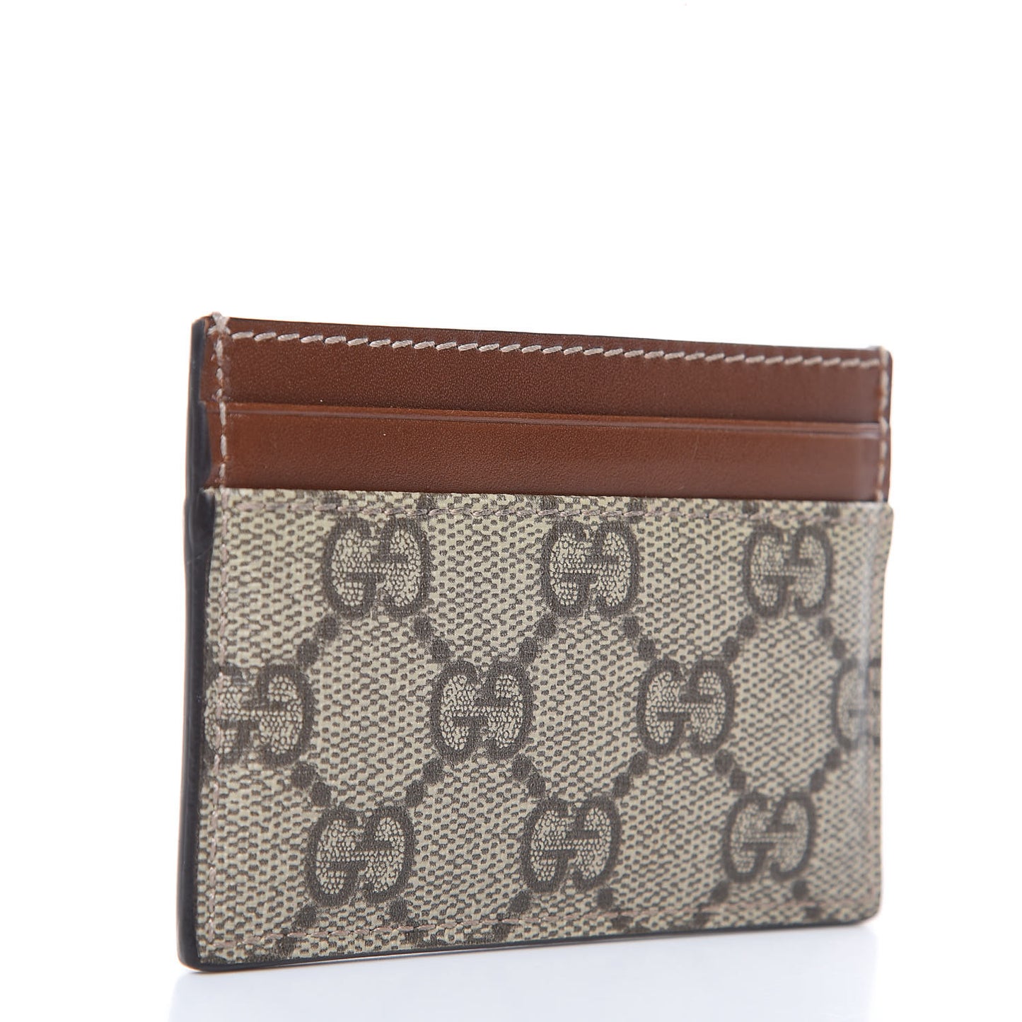 GG Supreme Monogram Calfskin Card Holder Beige Ebony Cuir