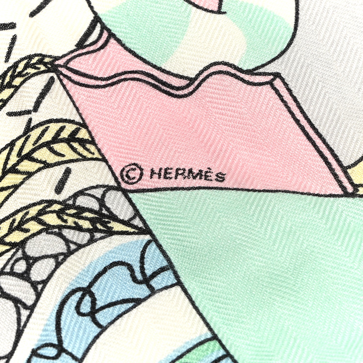 Hermes Cashmere Silk Splash Park Shawl 140 White Jaune Multicolor 5 of 5