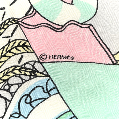Hermes Cashmere Silk Splash Park Shawl 140 White Jaune Multicolor 5 of 5