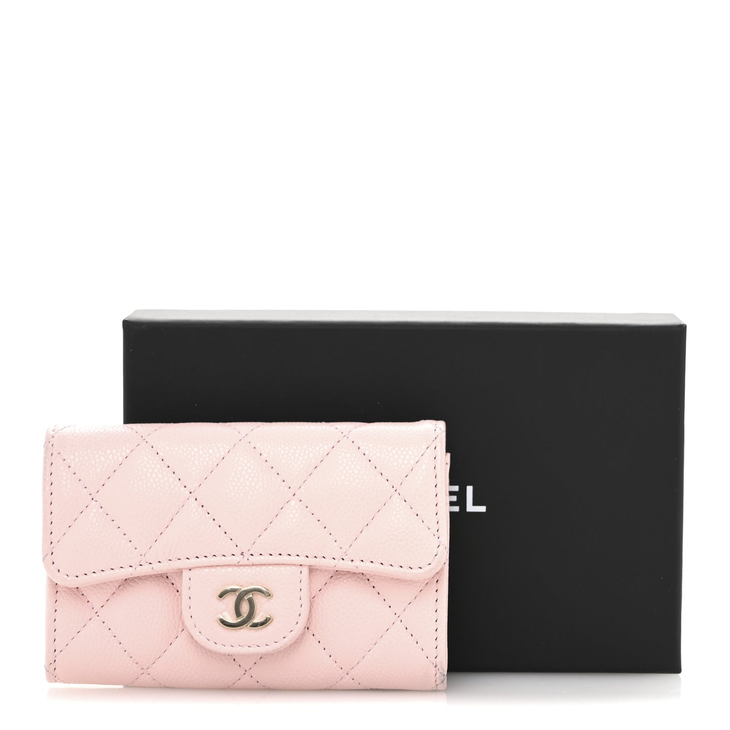 Caviar Quilted Flap Card Holder Wallet Light Pink
