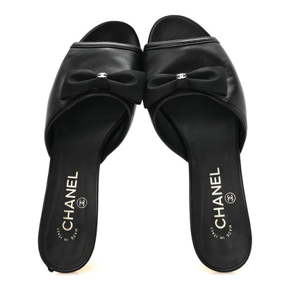 Chanel Lambskin Grosgrain Bow CC Mules 40 Black 3 of 16