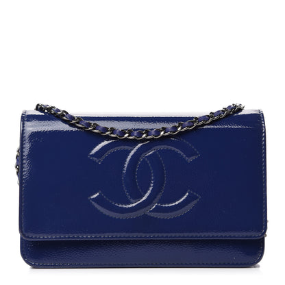 Chanel Grained Patent Calfskin Timeless Wallet On Chain WOC Blue 1 of 14